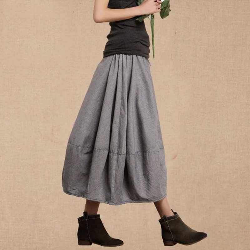 

Harajuku style cotton linen lantern skirt 2019 spring summer women's skirt long paragraph large size literary retro skirt le030