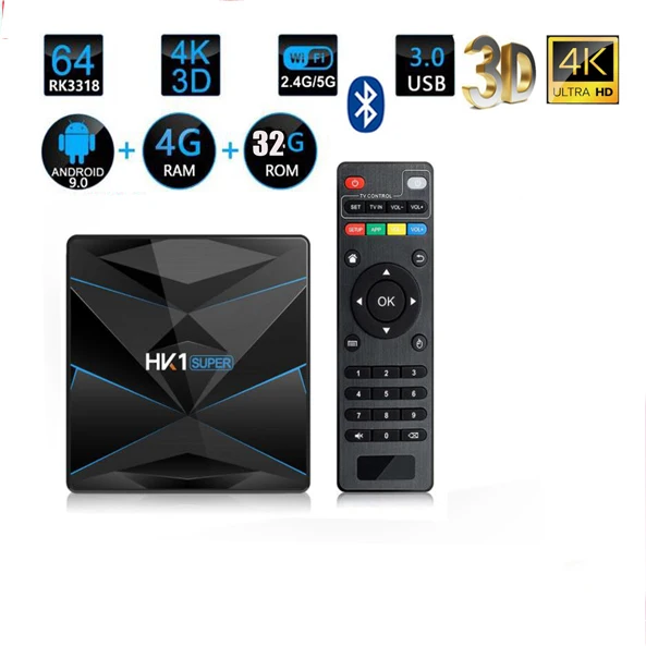 ТВ приставка HK1 Super Android 9 0 Rockchip RK3318 32 ГБ/64 Гб/128 ГБ USB 3 2 4G/5G Wi Fi BT4.0 HDR 4K 3D