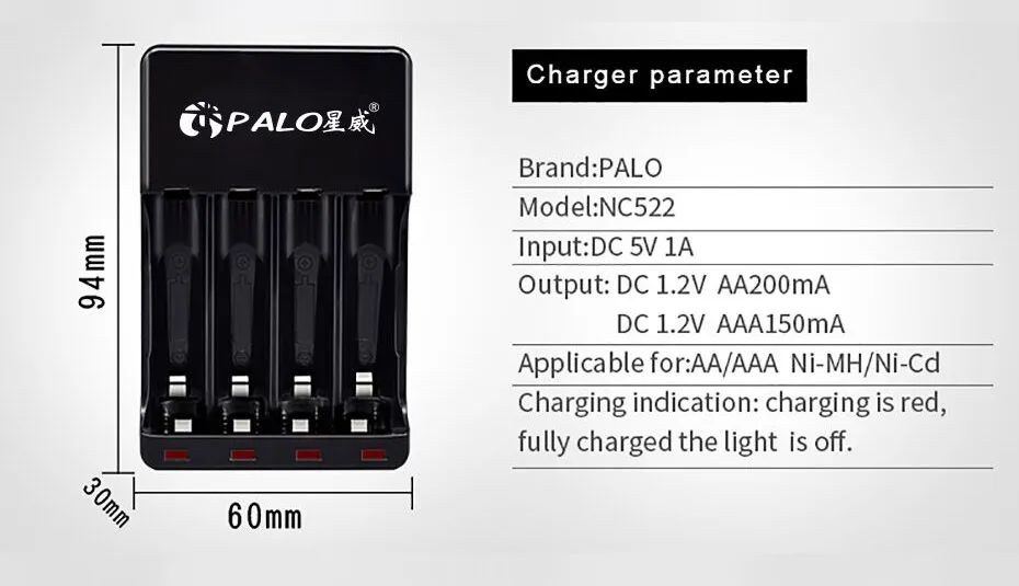 PALO 4 слота AAA AA зарядное устройство s светодиодный светильник Смарт зарядное устройство Ni-MH NI-CD aa aaa зарядное устройство s с usb-кабелем
