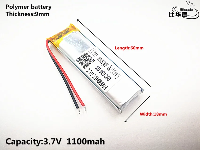 Литровая энергетическая батарея хорошего качества 3,7 в, 1100 мАч, 901860 полимерная литий-ионная/литий-ионная батарея для игрушек, банка питания, gps, mp3, mp4