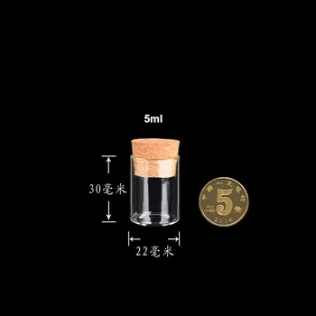

22*30mm 5ml Mini Glass Vials Jars Packaging Bottles Test Tube With Cork Stopper Empty Glass Transparent Clear Bottles 100pcs/lot
