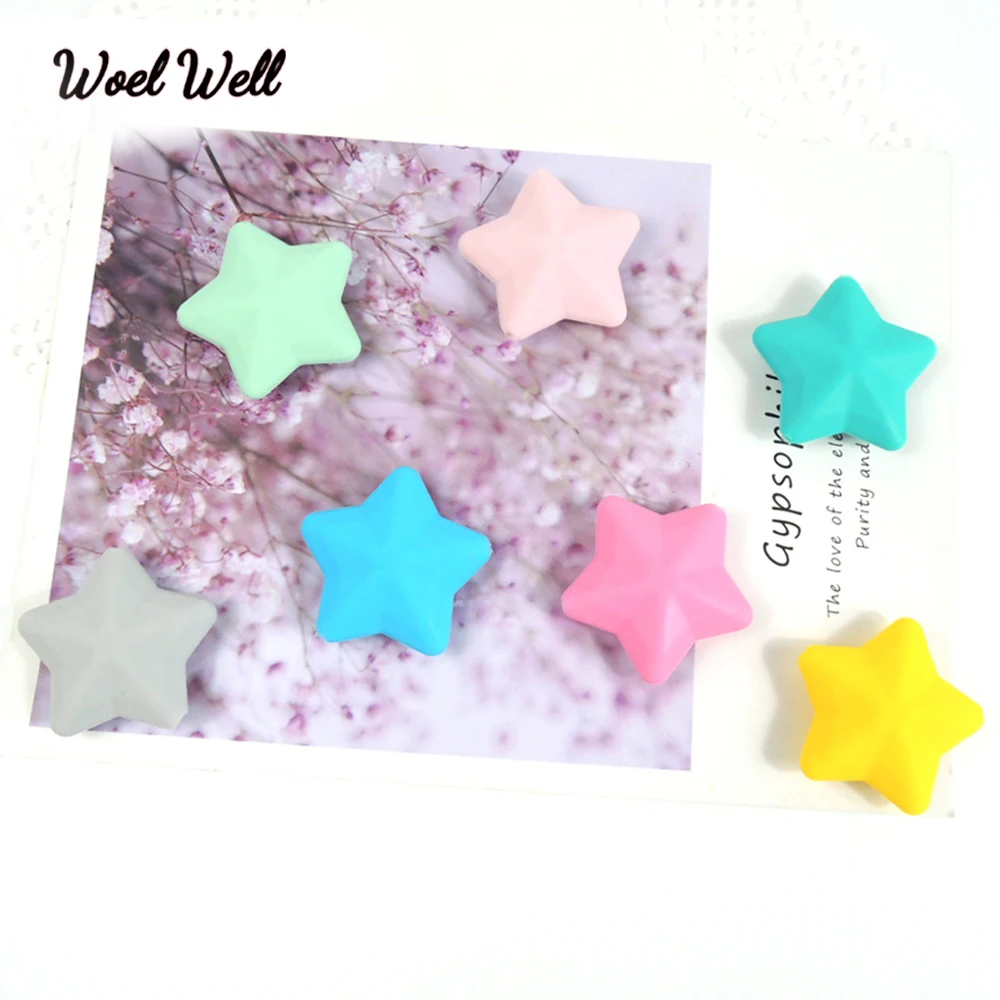 Woel Well Stars Silicone Beads 20pcs/lot Baby Teethers Food Grade Loose Beads For Silicone Teething Necklace DIY Accessories