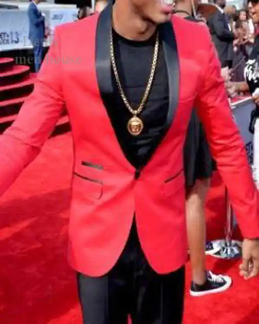 2018 Men Formal Suits Fashion Red Jacket with Black pants Business Suit