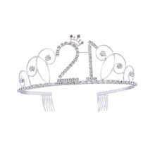 День рождения кристалльная тиара из горного хрусталя Корона Сладкий 21 день рождения тиара(серебро