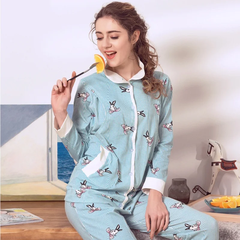 

Cotton Maternity Pajamas Long Sleeve Winter Autumn Spring Maternity Sleepwear For Pregnant Woman Pajamas Suit For Feeding