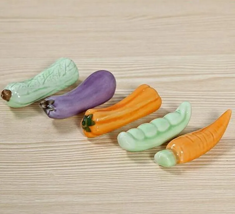 Home decorations ceramic vegetables painted chopsticks holder set