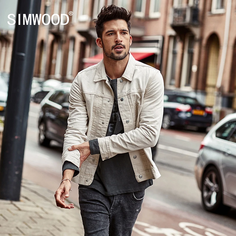 Chaquetas de mezclilla SIMWOOD para hombre 2018 otoño nuevo 100% algodón Slim Fit de Jean para hombre talla grande ropa de marca NK017001|men's jean jacket|denim jacket jacket -