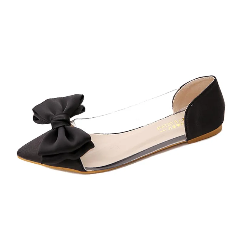 

New Fashion Bow Pointed Toe Women Flats Elegant Satin Ballet Flats For Women Ladies Party Wedding Shoes Size 35-39 Shoes Woman