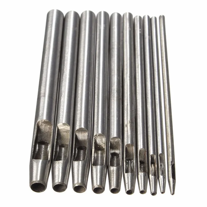 

KiWarm New 10Pcs Steel Punch Leather Tool Puncher Hole Craft Set Hollow Puncher Belt Leathercraf Professional Leather Hole Tool