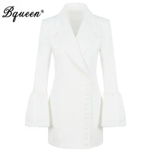 Bqueen, новая мода, однотонный, черный, белый, длинный рукав, расклешенный рукав, повседневные женские костюмы, сексуальный, глубокий v-образный вырез, зубчатые пуговицы, женские блейзеры