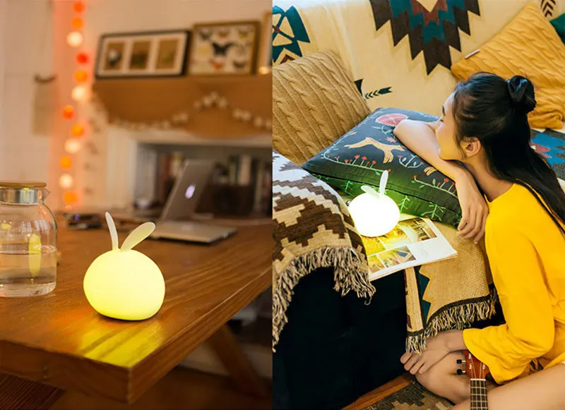 7 colors Cartoon bunny lamp colorful brightness change color led pat light usb rechargeable silicone night light soft handle (13)