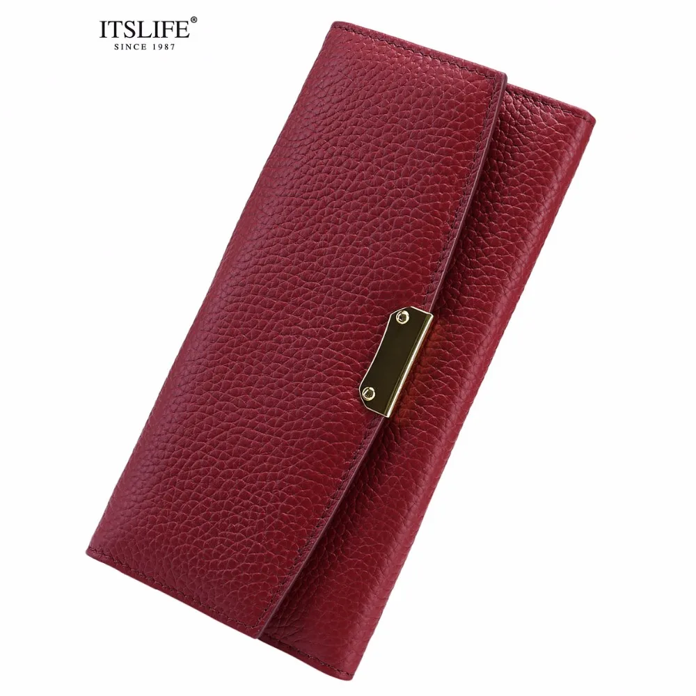 

ITSLIFE Womens Geunine Leather Wallet Bi-fold Zipper Coin Purse Female Long Card Holder Lady Fashion Clutch Carteira Feminina