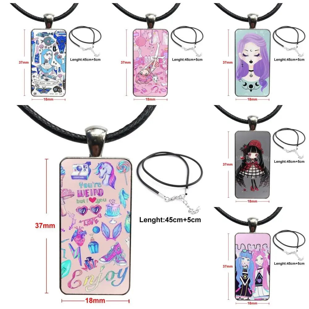 

Girly Pastel Witch Goth Glass Cabochon Choker Pendant Rectangle Necklace Stainless Steel Color Jewelry For Men Women Party Gift