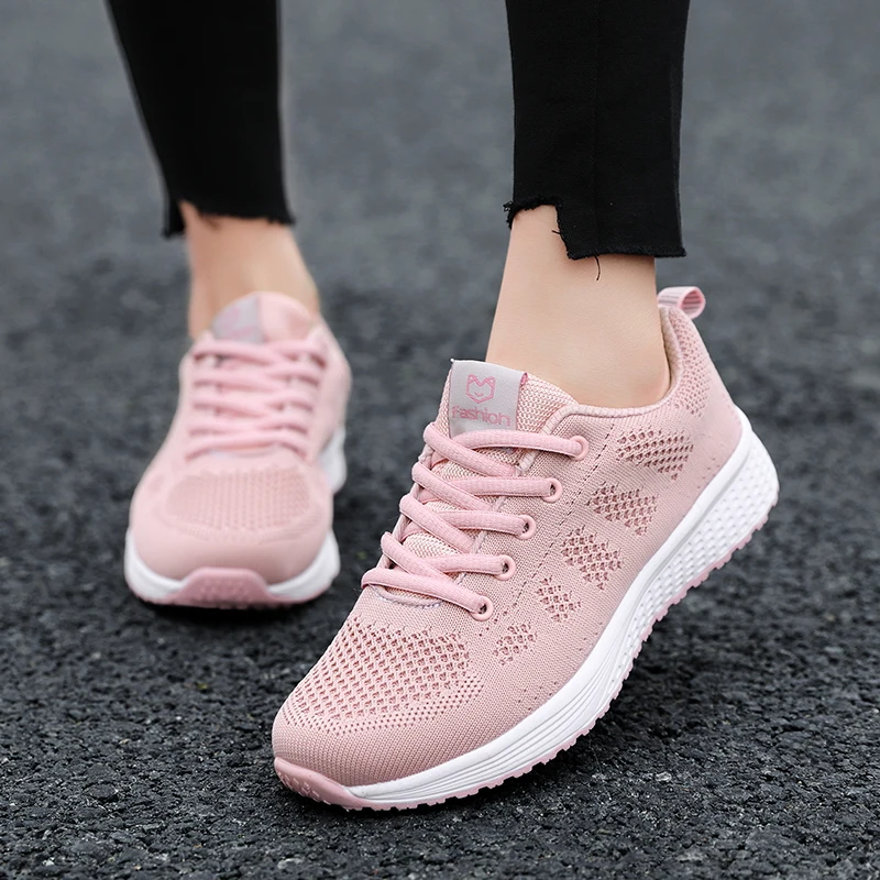 Женская Повседневная обувь; Модные дышащие Прогулочные кроссовки на плоской подошве со шнуровкой; коллекция года; tenis feminino; цвет розовый, черный, белый - Цвет: Pink