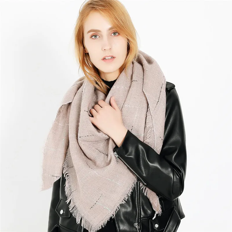 

2019 Fashion Women Triangle Scarf Thick Solid Plaid Winter Warm Cashmere Scarves Shawl and Wrap Hijab Head Stoles female foulard