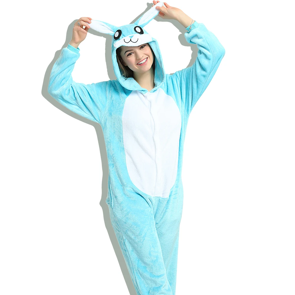Унисекс синий кролик животных Аниме Пижама Костюм Толстовки взрослых Onesie