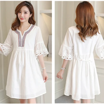 

Summer Maternity Dresses Clothing Korean Causal Loose Embroidery Dress For Pregnant Pregnancy Wear White Vestido Clothes 2020