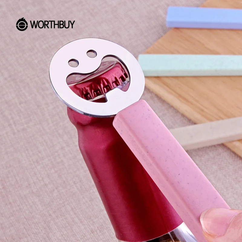 WORTHBUY милый улыбающееся лицо открывалка для бутылок аксессуары для кухни из нержавеющей стали открывалка для пива с пшеницей соломенная ручка Soda Can открывалка