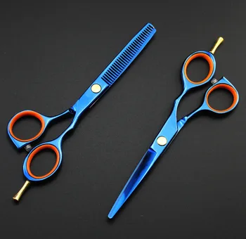 

Custom-made professional 440c alloy 5.5 blue cut hair scissors cutting barber thinning scissor shears hairdressing scissors set