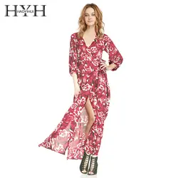 HYH HAOYIHUI женское пляжное Цветочное платье с принтом и завязками, шифоновое платье, винтажное повседневное Элегантное макси женское модное