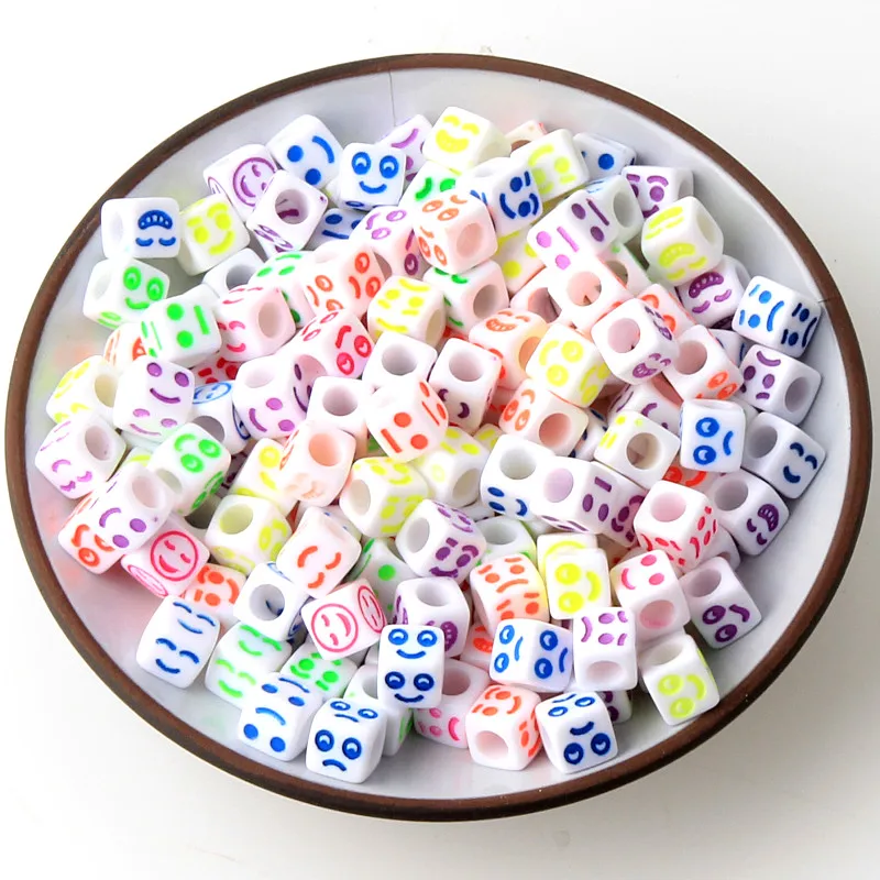 

6mm 200Pcs Square Emotional expressions Mixed Color Acrylic spacer beads For Jewelry making for needlework kralen
