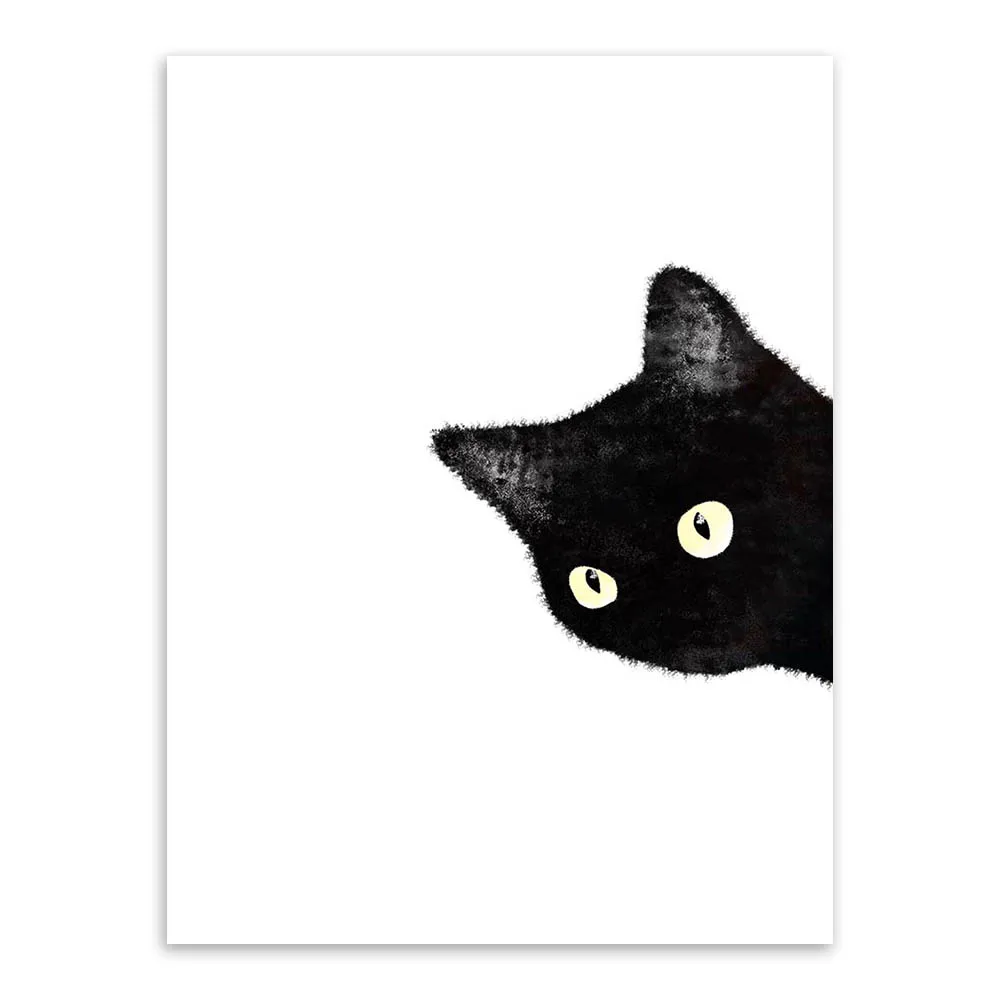 Акварельная черная голова кошки Милый Постер с животными скандинавские Дети Детская комната настенные картины с художественной печатью домашний декор холст живопись на заказ - Цвет: black cat peek Right