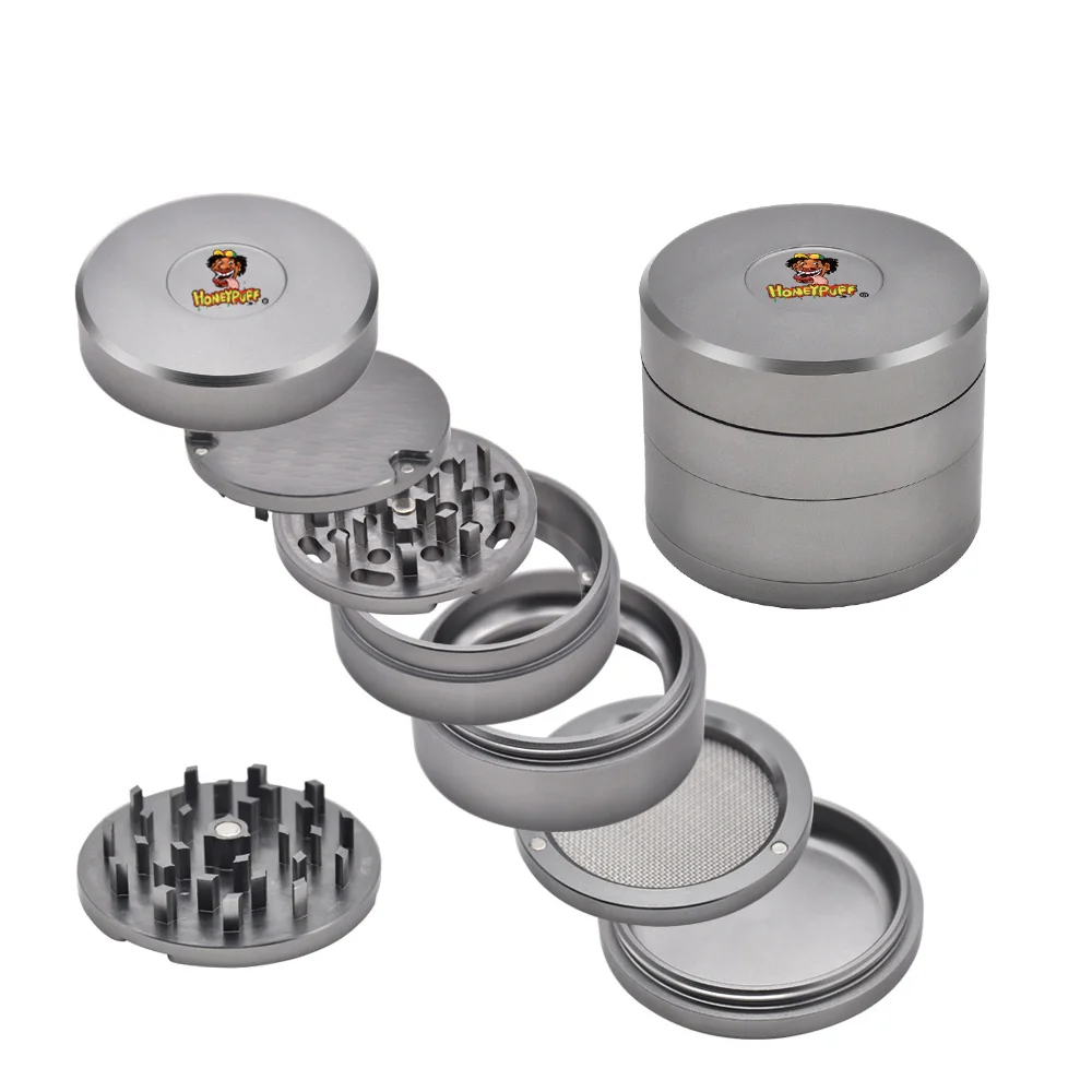 

HONEYPUFF Aircraft Aluminum Herb Grinder 63MM with Removable Diamond Teeth Screen Tobacco Grinder Weed Grinder Pollen Catcher