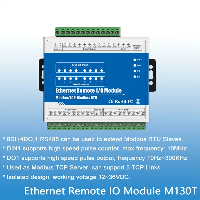 Ethernet сетевое удаленное ввода/Вывода модуль ввода-вывода 8 оптических изолированных цифровых входов 4 цифровых данных Поддержка высокоскоростной счетчик импульсов RS485 интерфейс