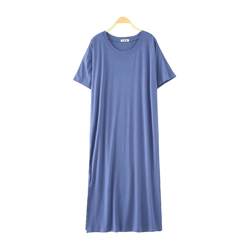 Online Frauen sommer kleid 2019 Modal Kleid Joker Kurzarm maxi Kleid Dünne Runde Kragen Schwarz Basis lange kleider vestidos robe femme