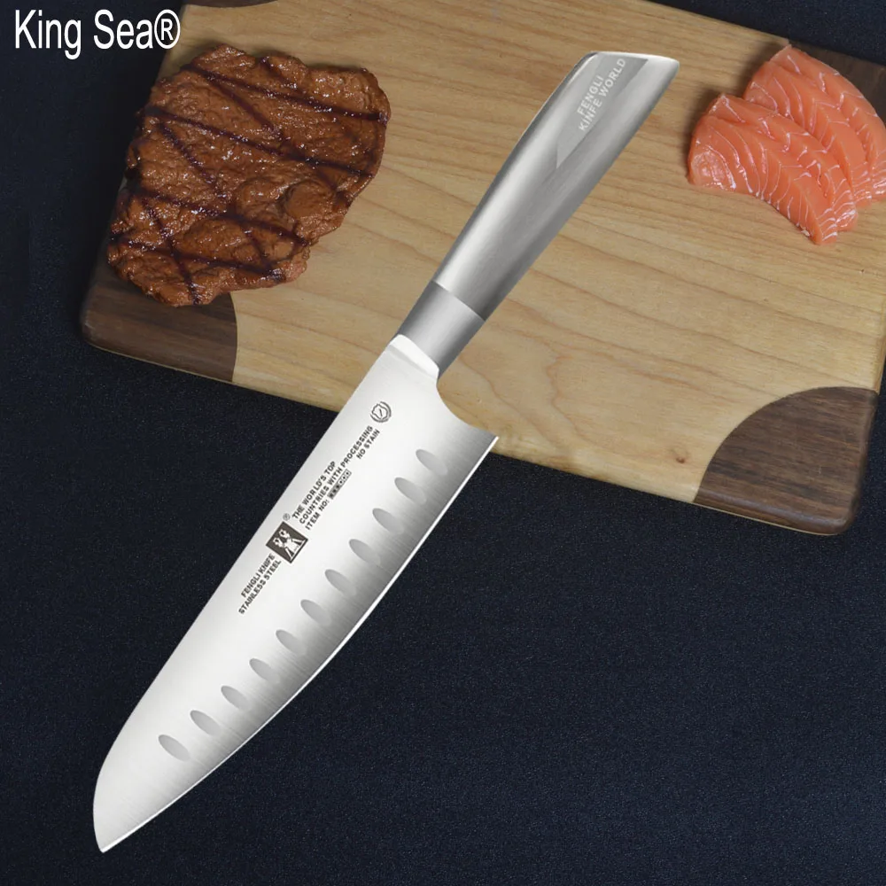 King Sea " нож шеф-повара японский кухонный нож из высокоуглеродистой нержавеющей стали нож для мяса Santoku профессиональные поварские ножи