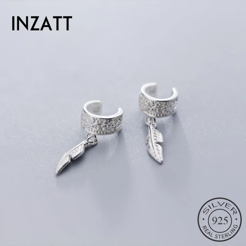 

INZATT Real 925 Sterling Silver Elegant Feather Flower Clip Earrings For Fashion Women Party Earrings Bohe Fine Jewelry 2019