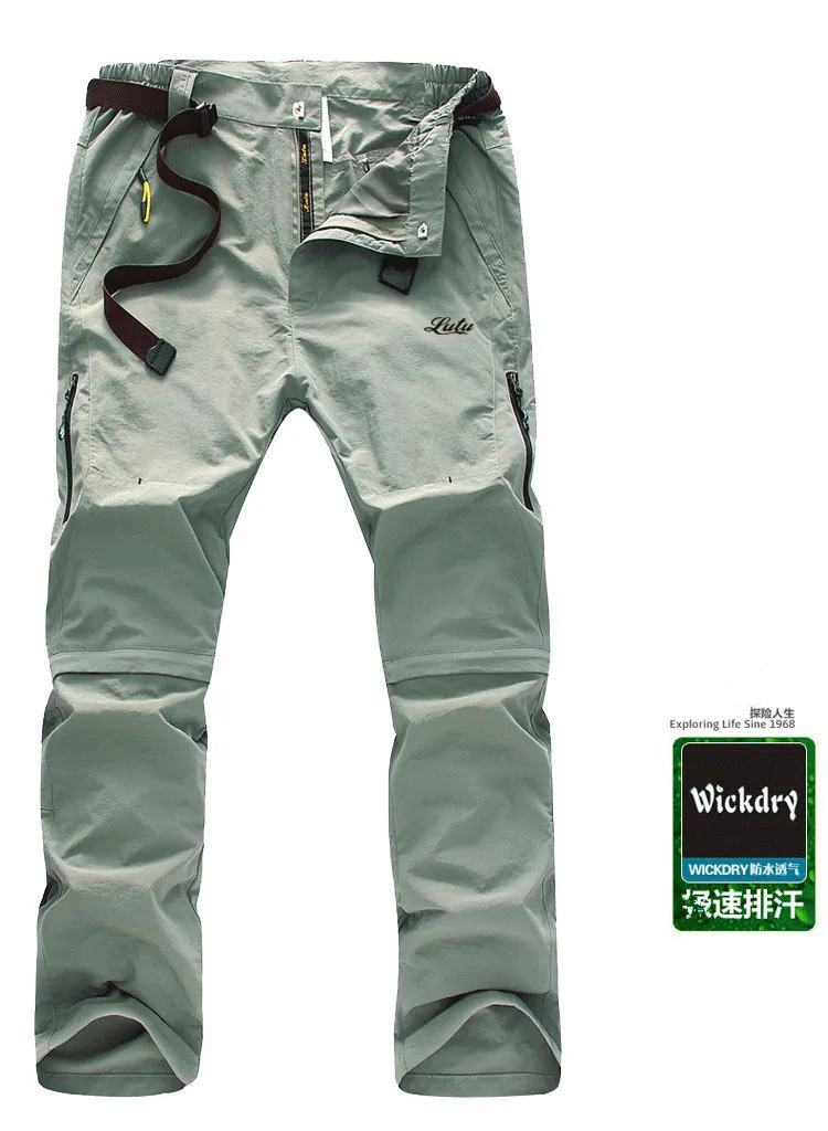 Горячие летние уличные быстросохнущие брюки мужские съемные две части альпинизма спортивные штаны лосины Брюки - Цвет: Серый