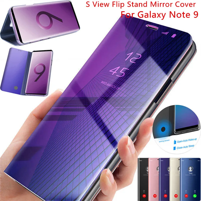 

Luxury Touch Mirror Smart Flip Stand Leather Cover For Samsung Galaxy Note 9 S-View Clear Stand Wallet Case Kickstand Anti-kncok
