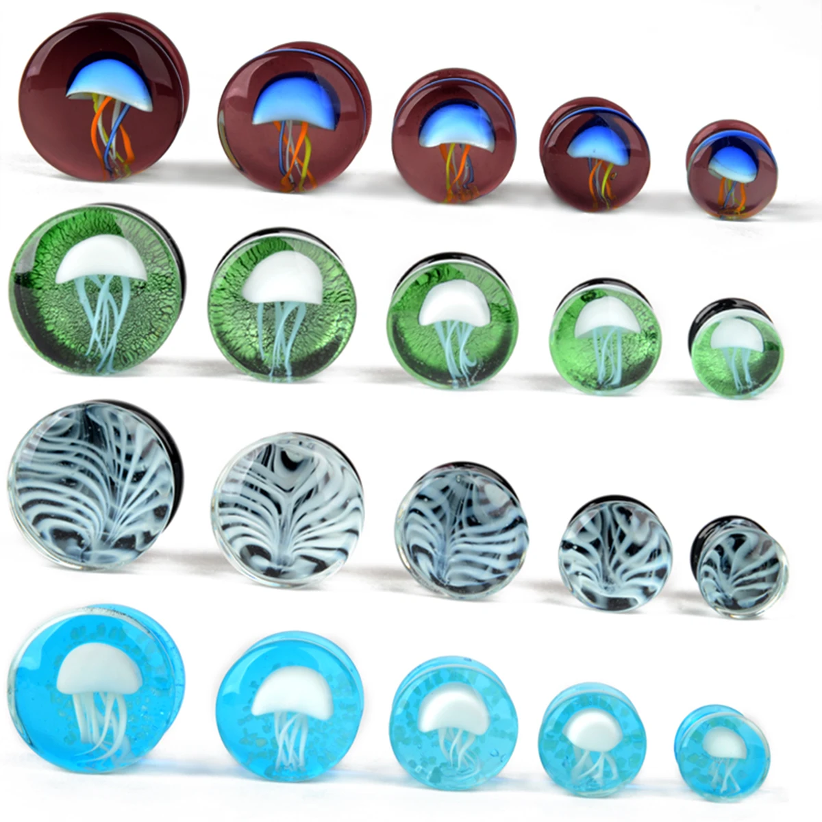 2pcs 8-16mm Green Jellyfish Grass Ear Plug Ocean Double Flared Translucent Bright Ear Gauge Expander Ear Piercing Body Jewelry