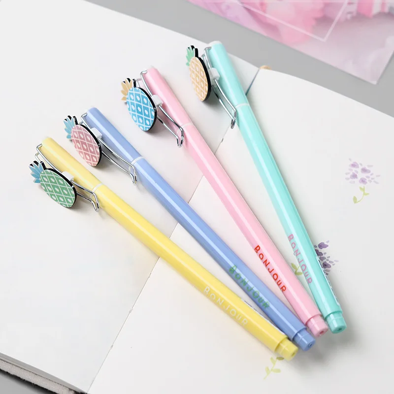 

2pcs 0.5mm Candy Colors Pineapple Gel Pens Kawaii Stationery Black Ink Pens Children Gift School Office Writing Supplies