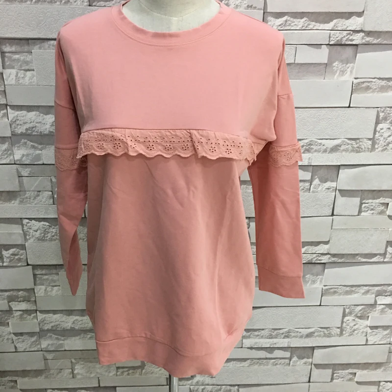 

Solid Pink Cotton Broadcloth Nursing Sweatshirt Spring and Autumn Model Fabric Horizontal Breast feeding Zip