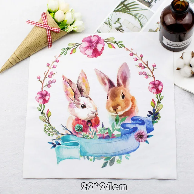 

Cute Rabbit Patch T-shirt Press Sticker Washable Iron On Transfers Patches For Kids Girls T Shirt Dress