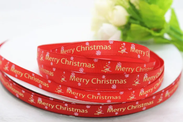 wholesale 100Yards 3/8 9-10mm red christmas style printed grosgrain ribbon | Дом и сад