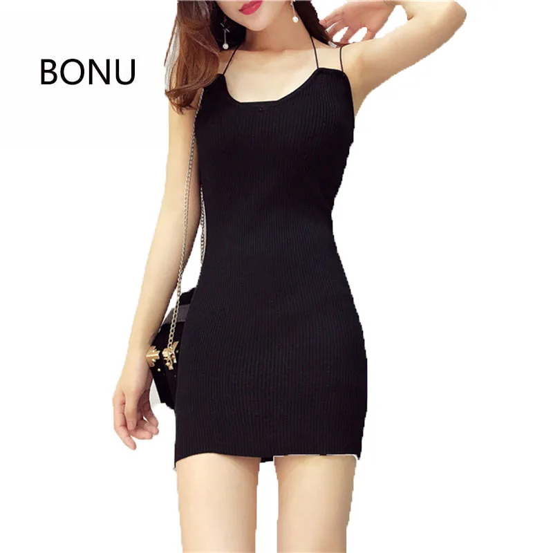 

BONU Sexy Deep V Neck Sweater Knitted Dress Women Sleeveless Backless Bodycon Dress Summer Elegant Party Sun Dress Vestidos