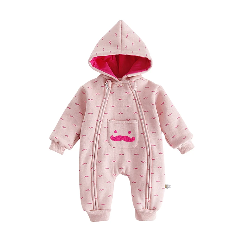 Newborn Baby Boys Girls Warm Onesies Infant Bodysuit Cartoon Panda Fleece Stripe Romper Hooded Coat Jumpsuit