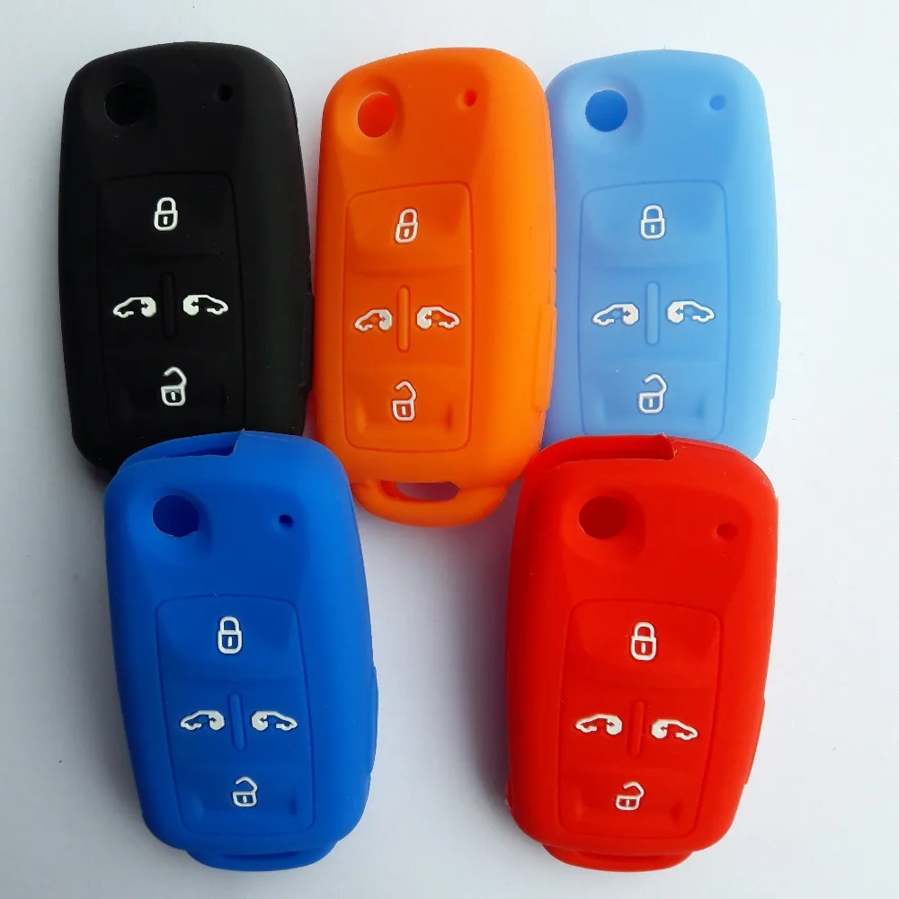 RUNFA AUTO Funda piel silicio LLAVE caso clave para Volkswagen VW Sharan Multivan T5 MVP 4 + pánico 5 botón flip plegable clave FOB