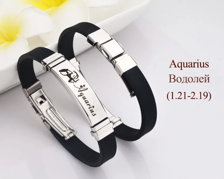 12 Constellations stainless steel Bracelets Men rubber Charm Casual Personality Bracelets & Bangles Jewelry For Women pulseras 43