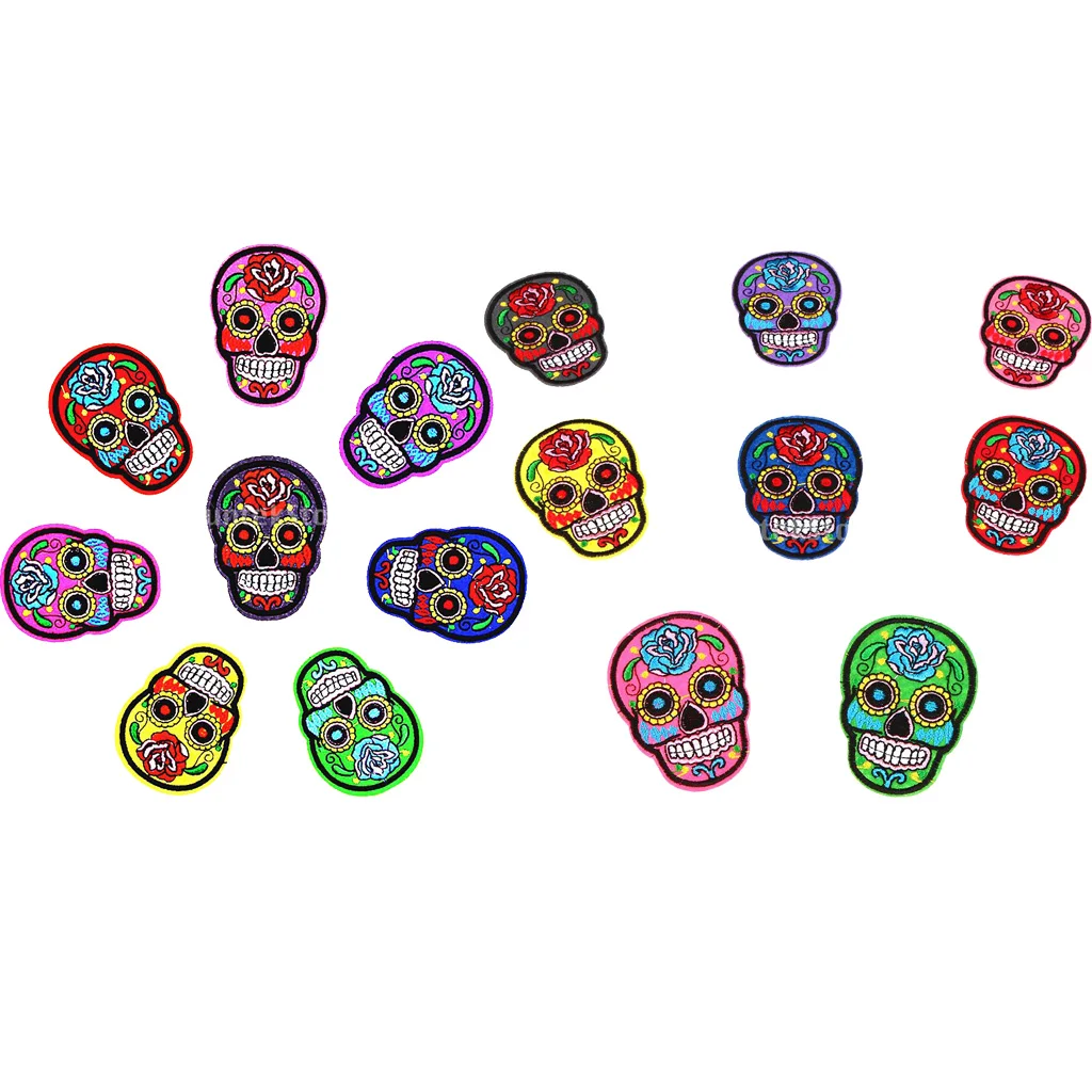 16 Pieces Mixed Sugar Skull Iron On/Sew Clothes Patch DIY Badge Appliques Sewing for Garment Bag Hat Decoration DIY Apparel