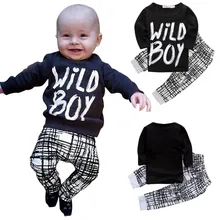 Осенне-зимняя одежда для маленьких мальчиков топ с длинными рукавами и буквенным принтом+ штаны спортивный костюм из 2 предметов комплект одежды для новорожденных TZ01