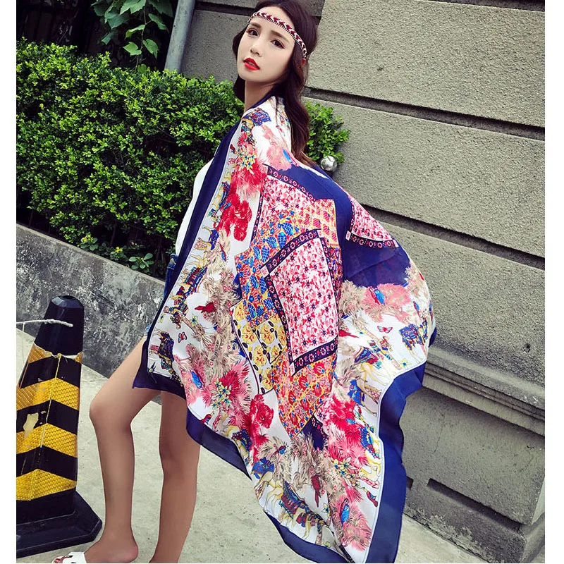 

2019NEW Summer women silk scarf fashionable printed silk scarves china sunscreen beach shawl big size women bandana 180*90cm