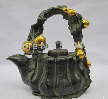

XSF1205 Chinese classical Bronze Gilt carved Gourd Spider style teapot crock pot