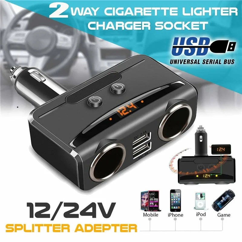 

DC 12V Car Cigarette Lighter Adapter 2 Way Double Plug Socket Charger Splitter Ighter Power Adapter