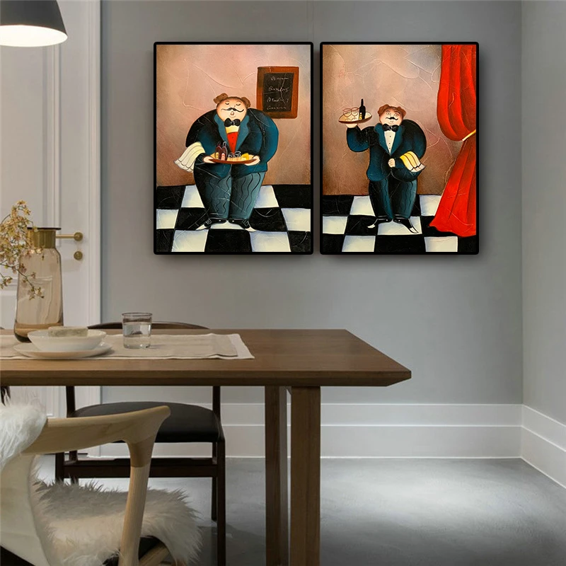 Cartoon Bakery Cook Restaurant Painting Posters and Prints Scandinavian Coffee House Kitchen Wall Art Picture for Living Room