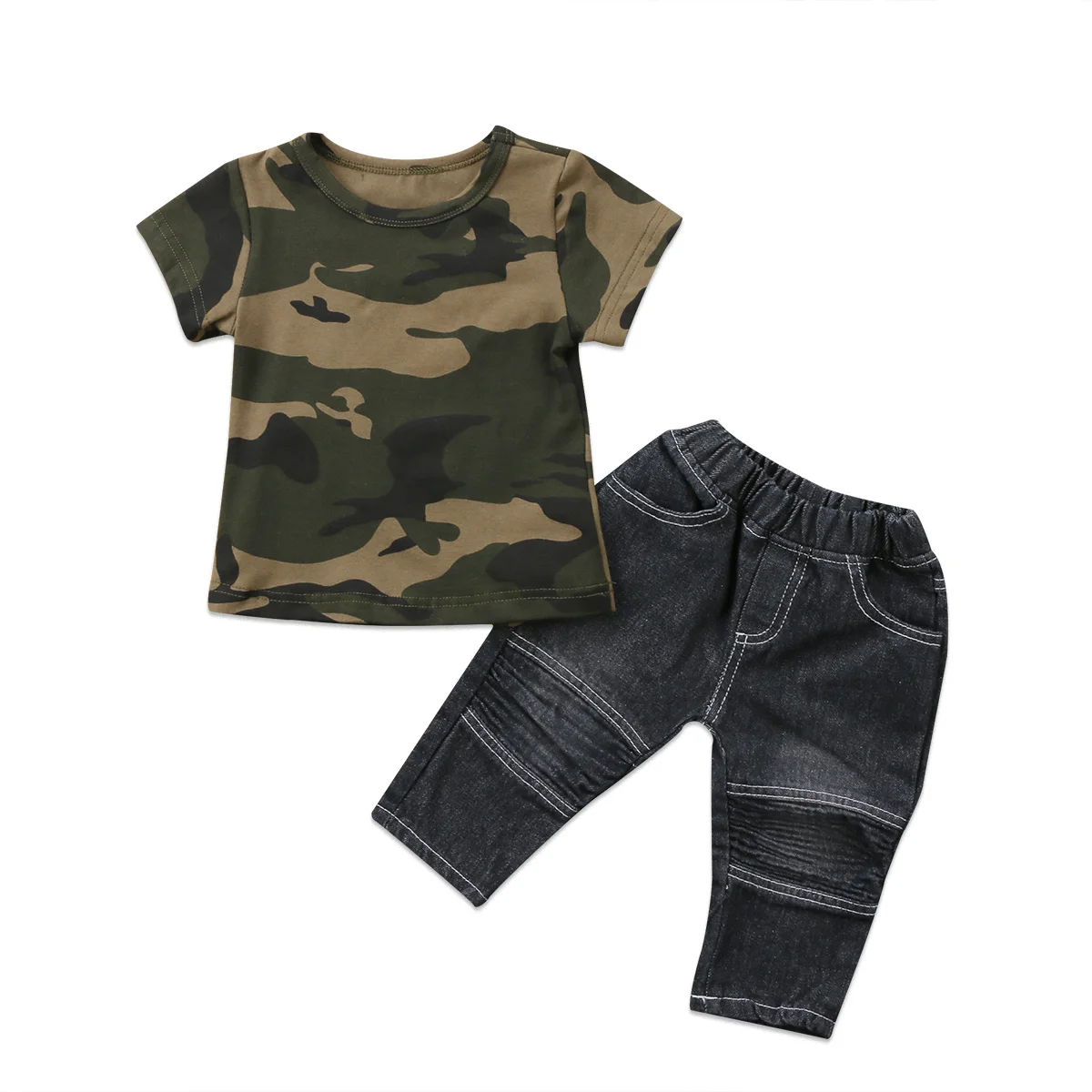 

Fashion Toddler Infant Baby Cotton camouflage Short Sleeve T-Shirt Tops +Long Jeans Outfits Clothes Set Size 1-5T