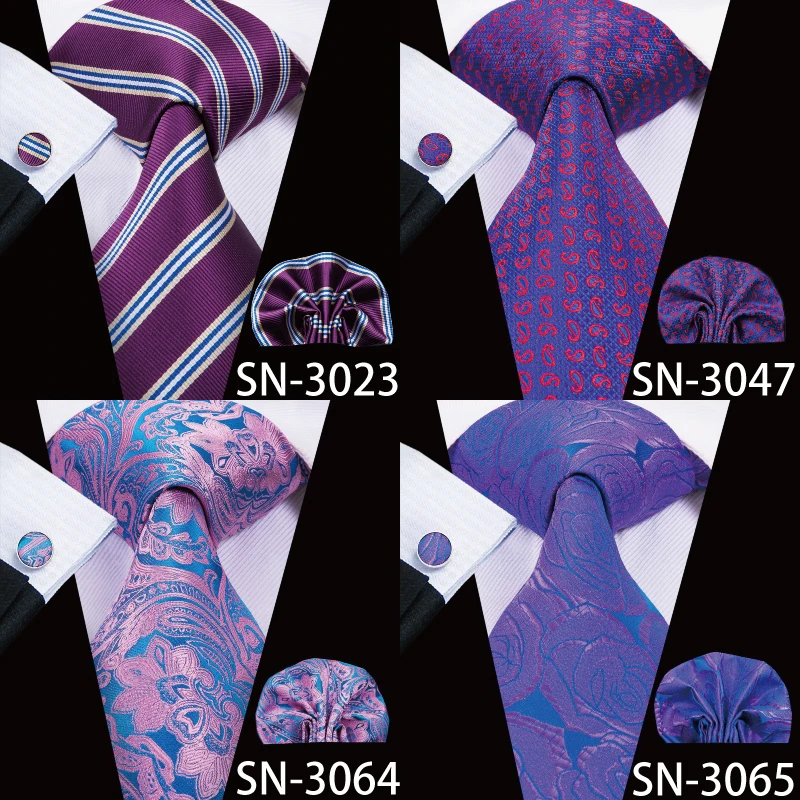 Hi-Tie, роскошные шелковые фиолетовые галстуки с цветочным узором пейсли для мужчин, набор галстуков и носовых платков, модные дизайнерские деловые свадебные мужские галстуки